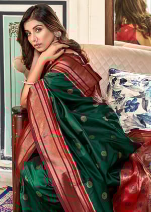 Dark Green Woven Paithani Soft Silk Saree