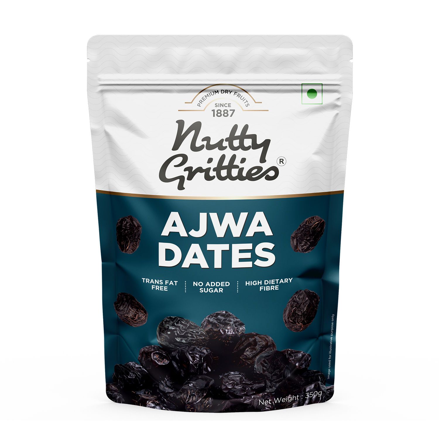 Nutty Gritties Premium Ajwa Dates, Khajur | Khajoor | Resealable Pouch - Fresh, 350 gm