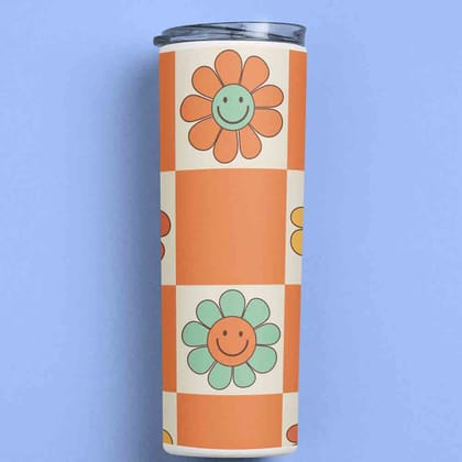 Orange Floral Design Metal Tumbler