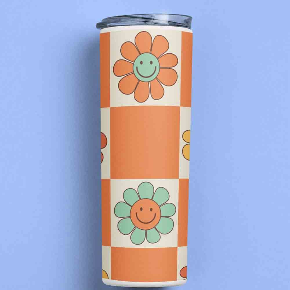 Orange Floral Design Metal Tumbler