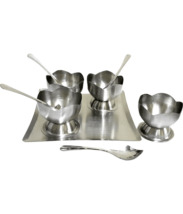 Dynore Tray With Serving Bowl Stainless Steel Dessert Bowl 175 mL ( Set of 9 )