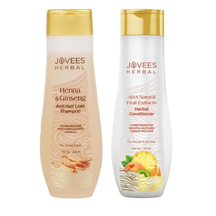 Jovees Herbal Henna & Ginseng Anti Hair Loss Shampoo 300ml| For Hair Growth 300ml & AHA Natural Fruit Extracts Herbal Conditioner 150ml | Gives Smooth, Silky And Tangle Free Hair (Combo pack) Jovees Herbal Henna & Ginseng Anti Hair Loss Shampoo 300ml| Fo