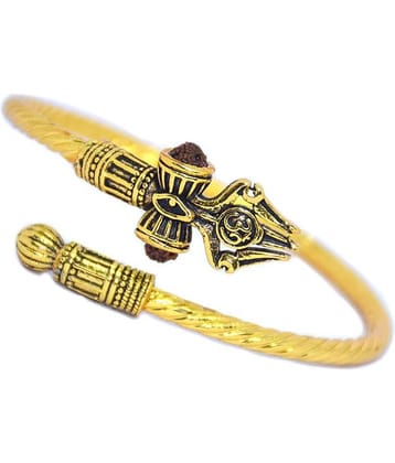 Rudradivine Designer Golden Oxidized Shiva Trishul Rudraksha Damru Kada Bracelet Bangle for Men and Boys Gold Trishul Damroo Designer Kada Bracelet Bangle for Women and Men (Flexible)