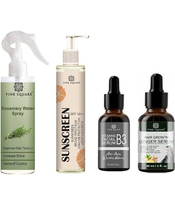 Rosemary Water Hair Spray 100ml, Sunscreen with SPF 50++ 100ml, Vitamin-B3 Serum 30ml & Hair Growth Serum 30ml Combo of 4