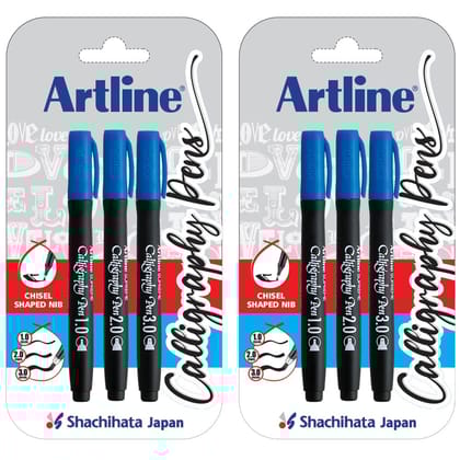 Ergoline Calligraphy Set Of 3 Blue X 2 | For Lettering and Decoration | Water Based Ink