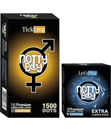 NottyBoy Extra Lubricated and Super Dotted With 1500 Dots Condoms - ( Set of 2, 13 Pieces)
