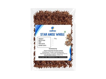 Edhwi Premium Star Anise,25g | Whole Pods | Aromatic & Flavorful | Perfect for Cooking, Baking, and Beverages | Gluten-Free & All-Natural | Rich in Antioxidants