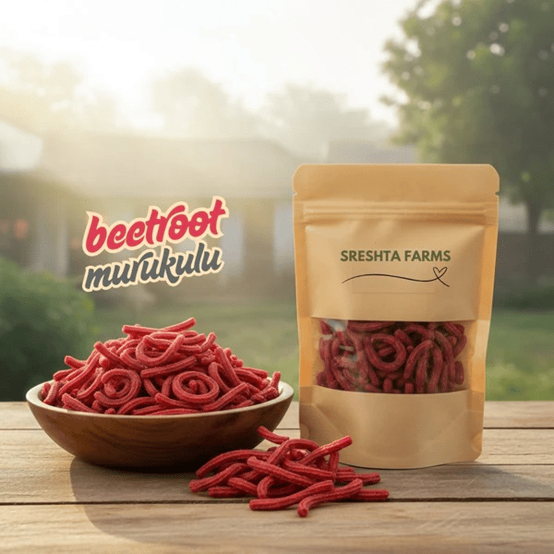 Sreshta Farms Crispy Murukulu Healthy South Indian Snack Beetroot