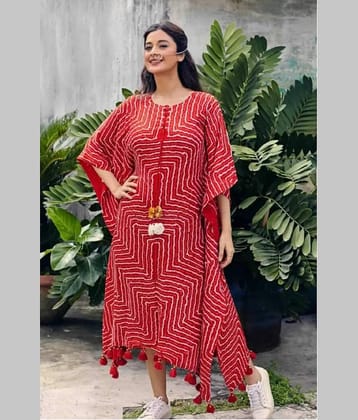 ETZIN Women Rayon Printed Kaftan Kurti ( Red )