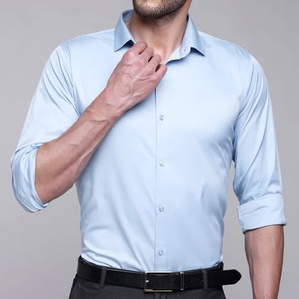 Premium Satin Lycra Formal Sky Blue Shirt-S