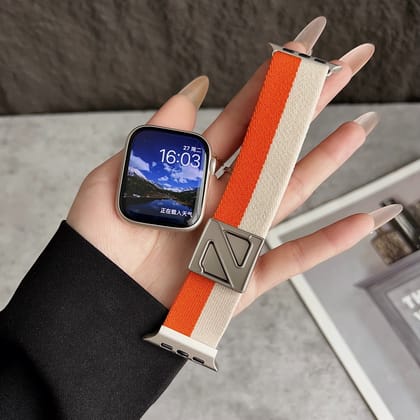 Premium Nylon Bands With ZMagnetic Buckle By iSerieshub Compatible For Apple Watch-Starlight Orange / 49 - 46 - 45 - 44MM
