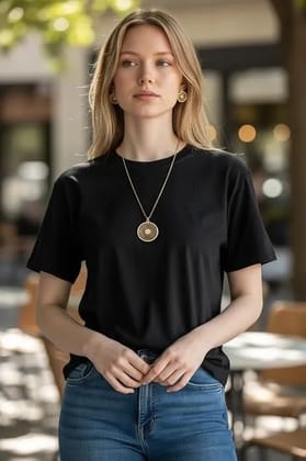 Elegant Gold Plated Necklace Set for Women with Matching Earrings | American Diamond Studded Pendant Jewellery Set | Traditional Stylish Chain Necklace for Wedding, Festive & Daily Use.,,