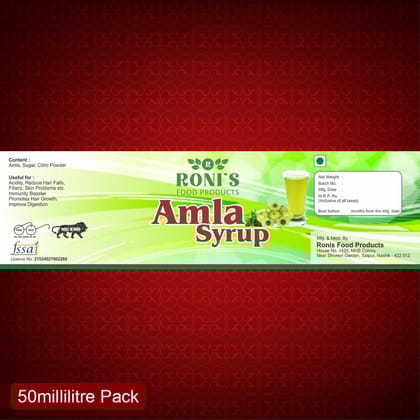 Roni's Amla Syrup (50ml) | Sweet Amla Sharbat Concentrate | Refreshing Summer Drink | Vitamin C Enriched Squash