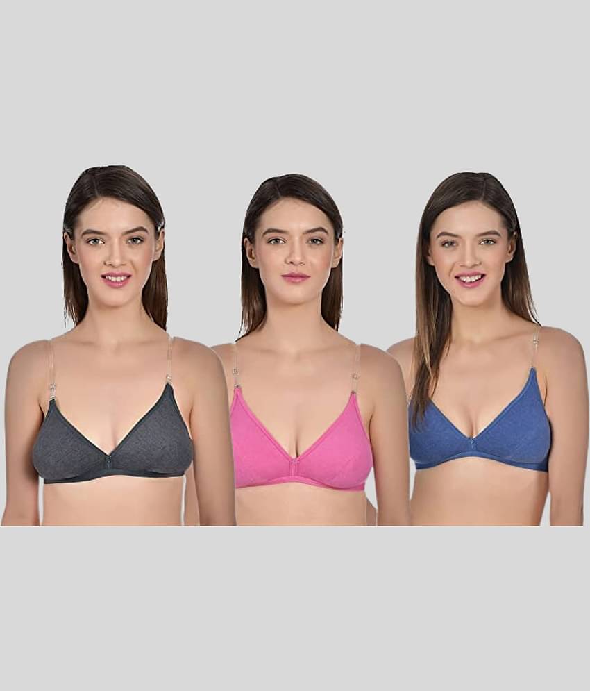 AIMLY Pack of 3 Cotton Blend Non Padded Women's T-Shirt Bra ( Black )