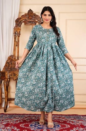 Women Printed Cotton Blend Anarkali Kurta  (Gray)