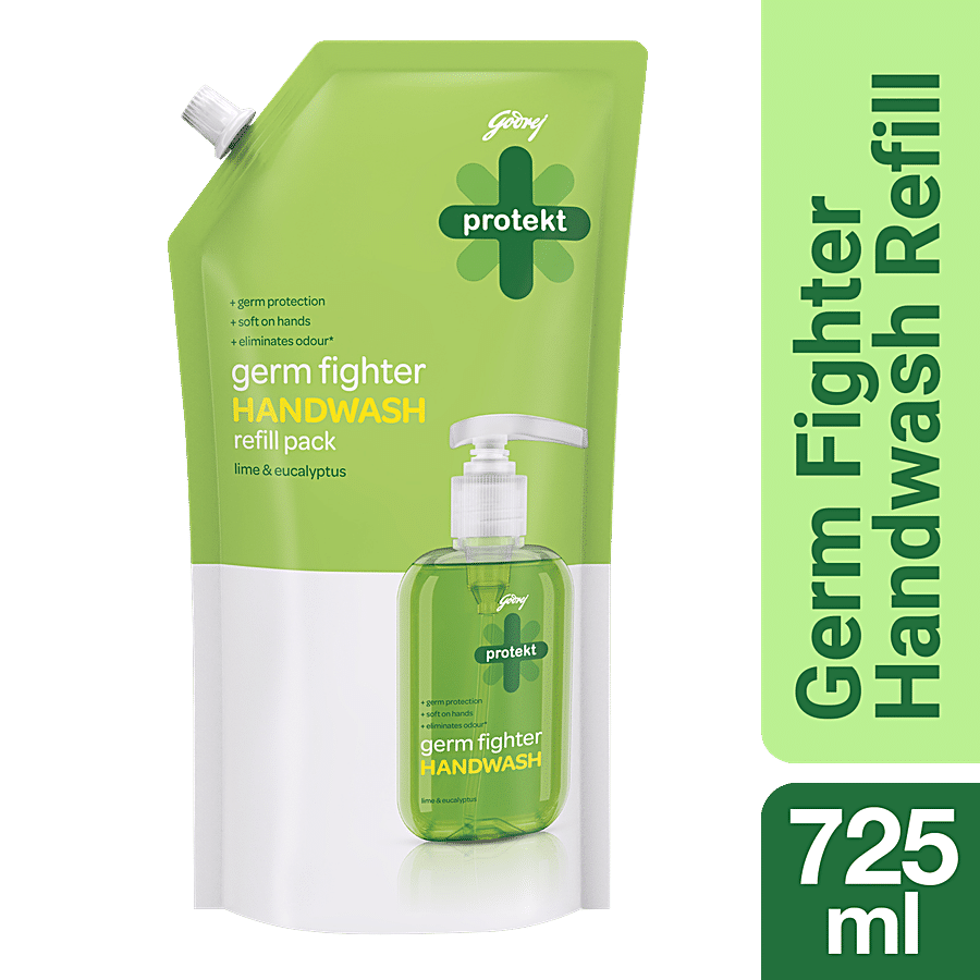 Godrej Protekt Germ Fighter Handwash Refill Pack - Lime & Eucalyptus, 725 ml