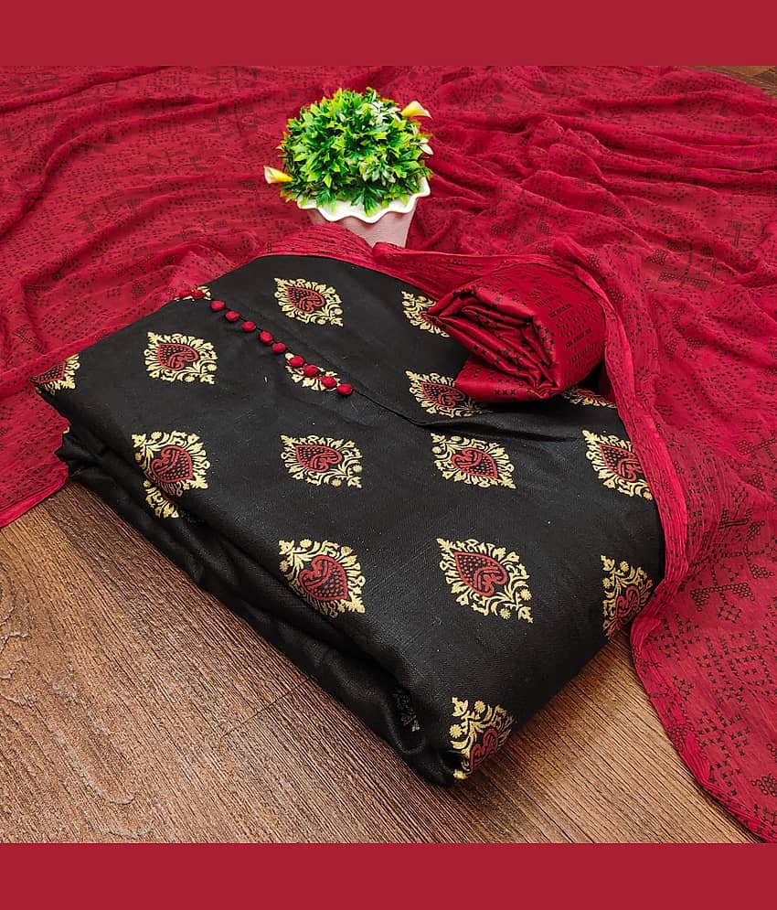 Rangtulika Ethnics Unstitched Cotton Blend Embroidered Dress Material - Red ( Pack of 1 )