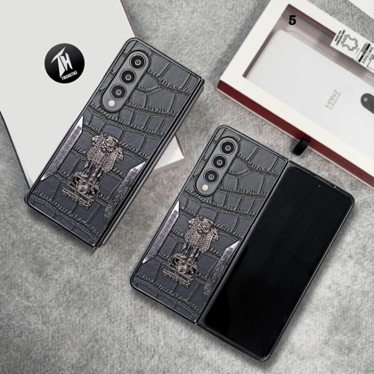 Black (Pattern 5) Satyameva Jayate embossed Leather Case for Samsung Galaxy Z Fold 4