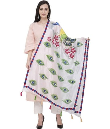 A R Silk White Art Silk Animal Print Dupatta