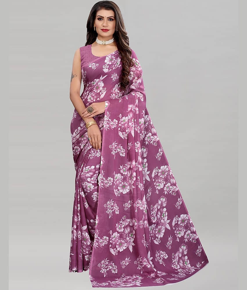 Samah Georgette Printed Saree With Unstitched Blouse Piece ( Mauve )