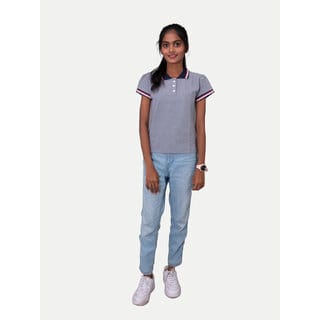 Girls Navy Polo Melange T-shirt