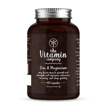 The Vitamin Company Zinc & Magnesium ZMA 60 Capsules, Supports muscle growth, strength, and recovery, improves athletic performance, and Improves sleep quality