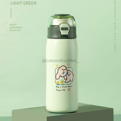 Pastel Colored Quirky Cartoon Hot and Cold Thermos flask - 380ml-Green