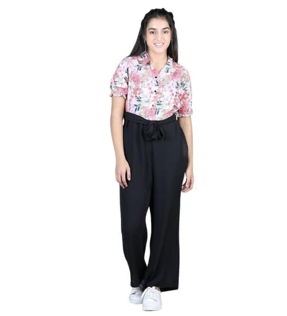 Girl's Polyester Floral Short Sleeves Jumpsuit