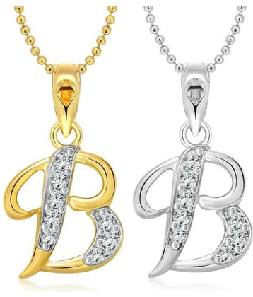 Vighnaharta "B" Letter Selfie CZ Gold and Rhodium Plated Alloy Pendant with chain for Girls and Women.