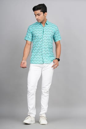 Parachute Adventure: Jaipuri Block Print Shirt-S / Skyblue / 100% Cotton