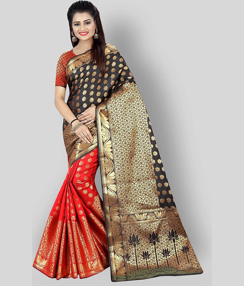 Gazal Fashions Banarasi Silk Embellished Saree With Unstitched Blouse Piece ( Multicolor )