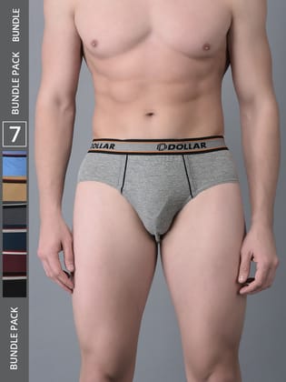 Men's Assorted Pack of 7 Combed Cotton Solid Brief With Anti-Microbial Odour Control