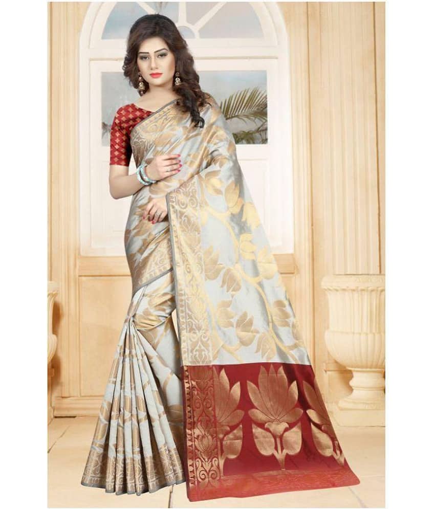 Gazal Fashions Silk Printed Saree With Unstitched Blouse Piece ( Multicolor )