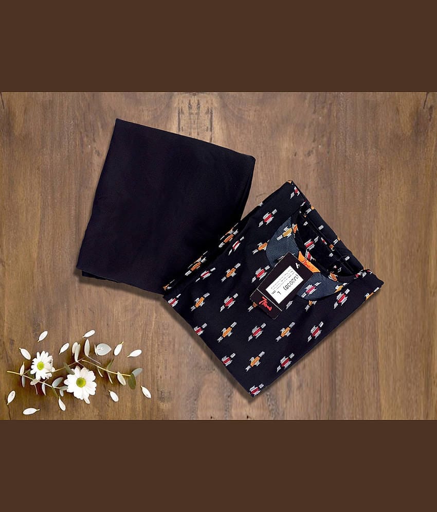 Ethnic Basket Pack of 1 Crepe Self Design A-line Women's Kurti - ( Black )