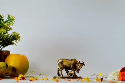 Brass Cow and Calf Idol Statue (Color - Golden, Size - 2.25H *3.25L*2.25B) by Snova Enterprises