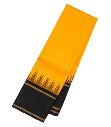 Mango Yellow Handloom Kanchipuram Korvai Silk Saree With Black Border-Mango Yellow