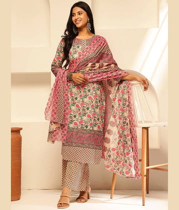 Vbuyz Cotton Printed Kurti With Palazzo Women's Stitched Salwar Suit - Pink ( Pack of 1 )