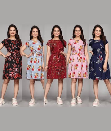KALAVRITTA Women Crepe Printed Fit & Flare Dress ( Multicolor )