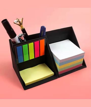 UJJi Multi-Purpose Stationery Cube, 5 Layers Sticky Note Holder with Pen, Pencil Tray, Colorful Posters, Black