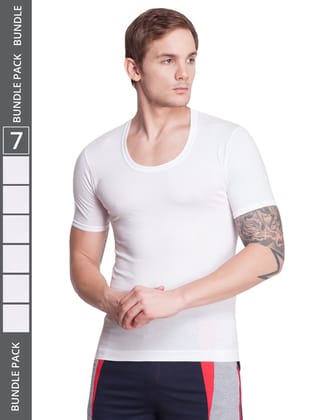 Men's White Pack of 7 Solid Egyptian Cotton Vest
