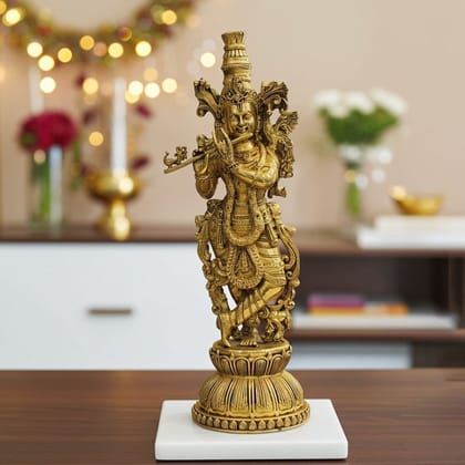 Brass Krishna Murti God Idol � Traditional Home Temple Decor, Height : 11 Inch (BSMAS1818 E)
