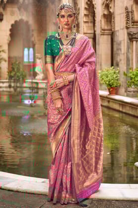 Pink Printed Silk Saree