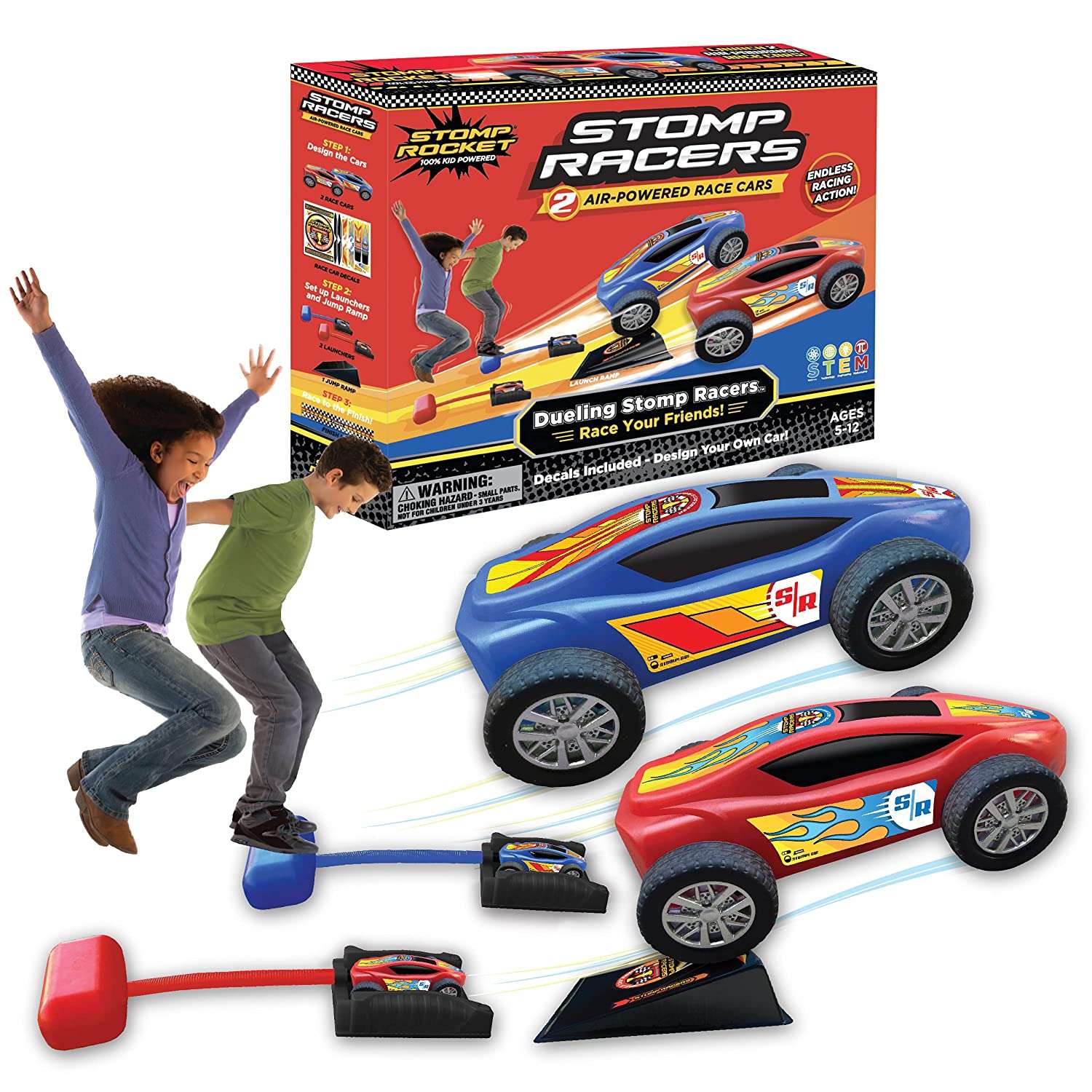 Stomp Rocket Original Stomp Racers Dueling Car Launcher For Kids 5 Years and Above