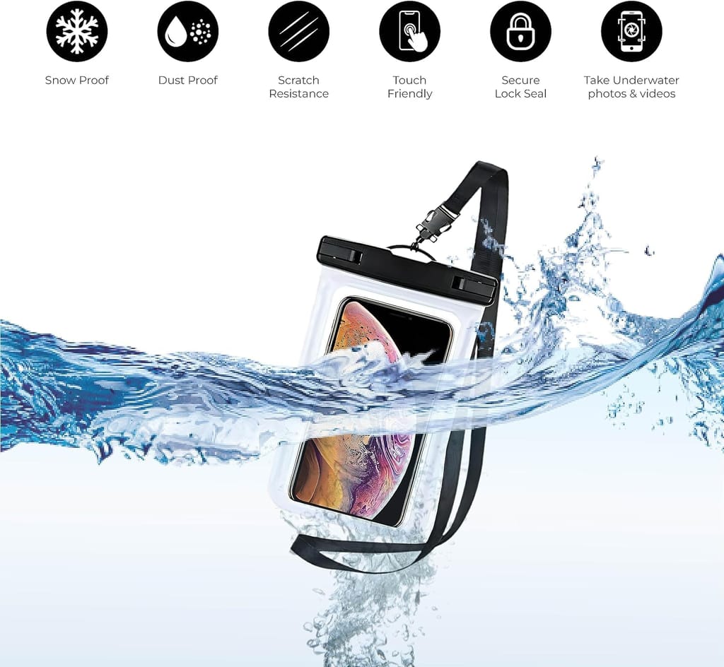 Waterproof Mobile Phone Cover Pouch for All Mobiles, Touch Sensitive, Universal Size, for Rain Protection Cellphone Dry Bag Compatible for All Smartphones up to 7 inches (White)