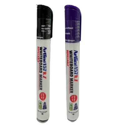 Artline 157RI Whiteboard Marker Pack of 10 (Black and Purple Colours) | Quick Drying, Dry Wipe Ink, Low Odor