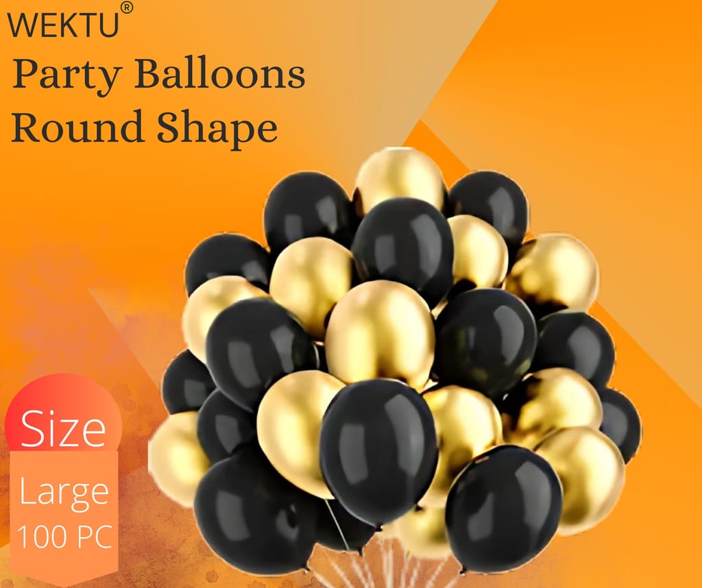 Wektu Party Balloons - Black & Gold Round Shape (100 PC) - Party and Festive Needs | Buy online on ZillyBuy