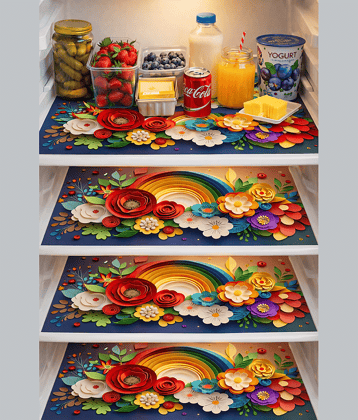THE LION'S SHARE PVC Floral Fridge Mats ( 30 44 ) Pack of 4 - Black