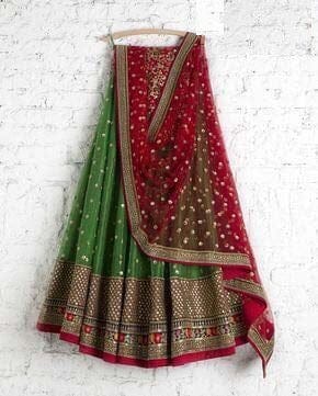 Wedding Party Wear Green Color Embroidered Semi Stitched Lahenga Choli