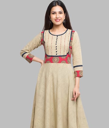 Yash Gallery - Beige Cotton Women's Anarkali Kurti ( Pack of 1 )