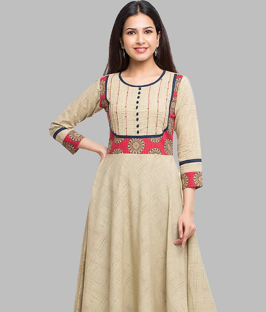 Yash Gallery - Beige Cotton Women's Anarkali Kurti ( Pack of 1 )